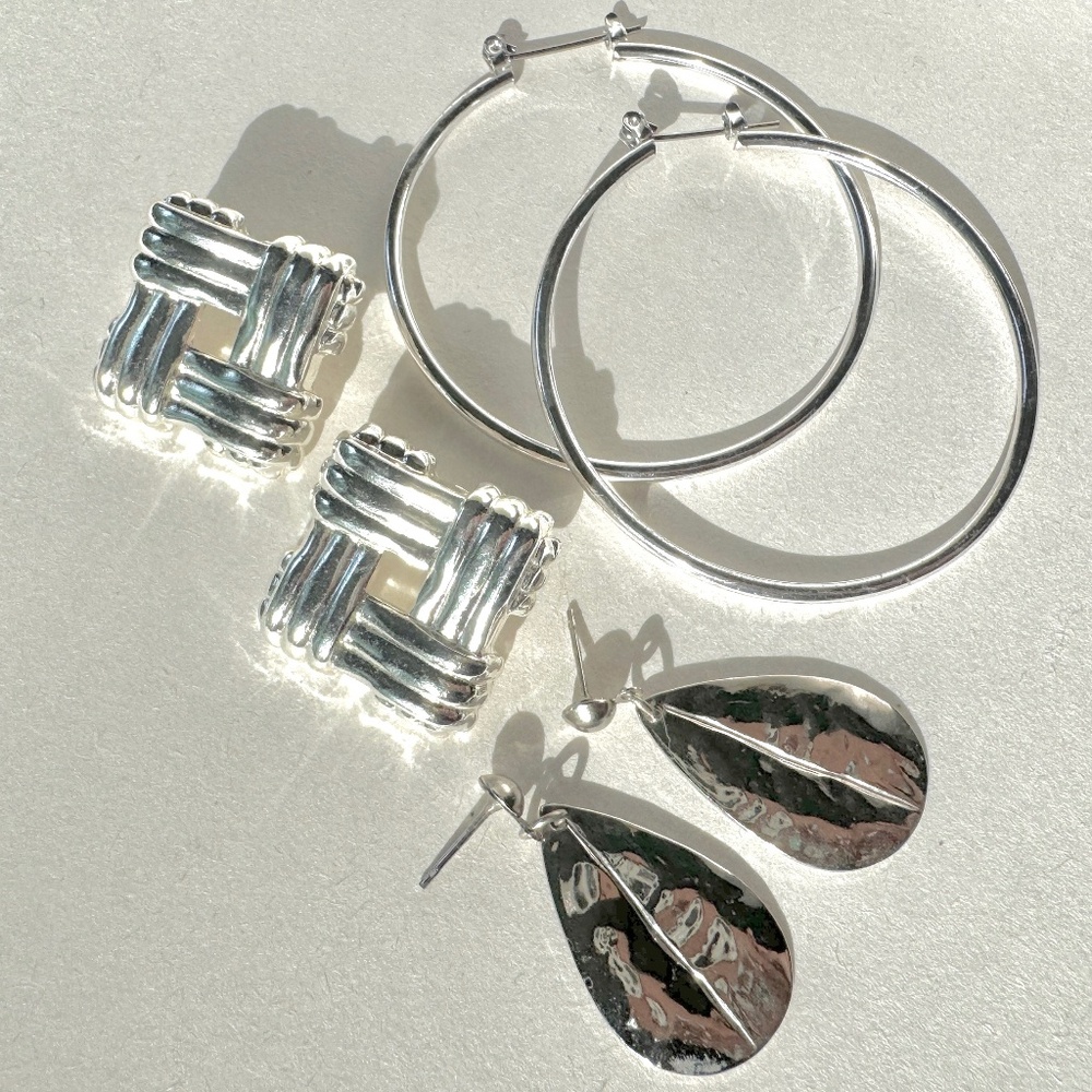 Silver Earrings Set, 3 pairs